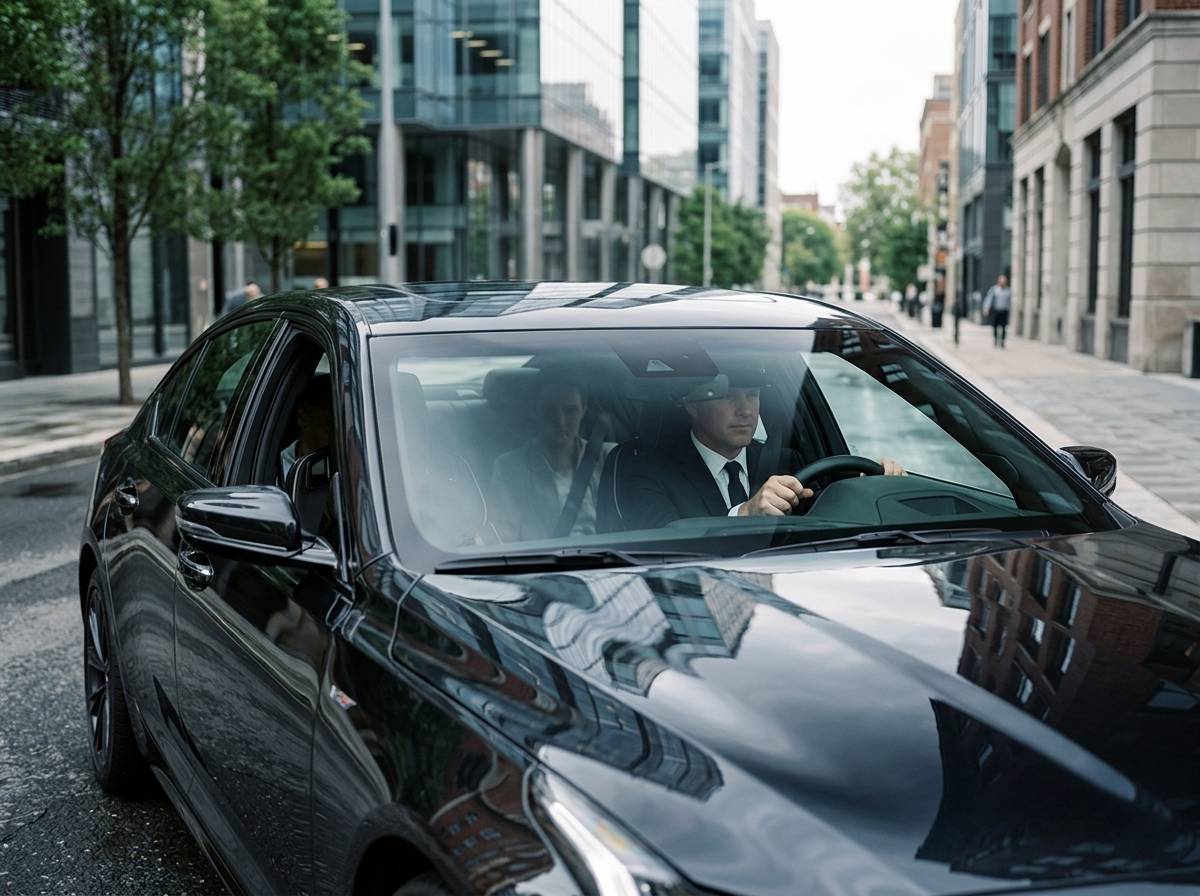 Limo Lux chauffeur driving corporate client through Boston