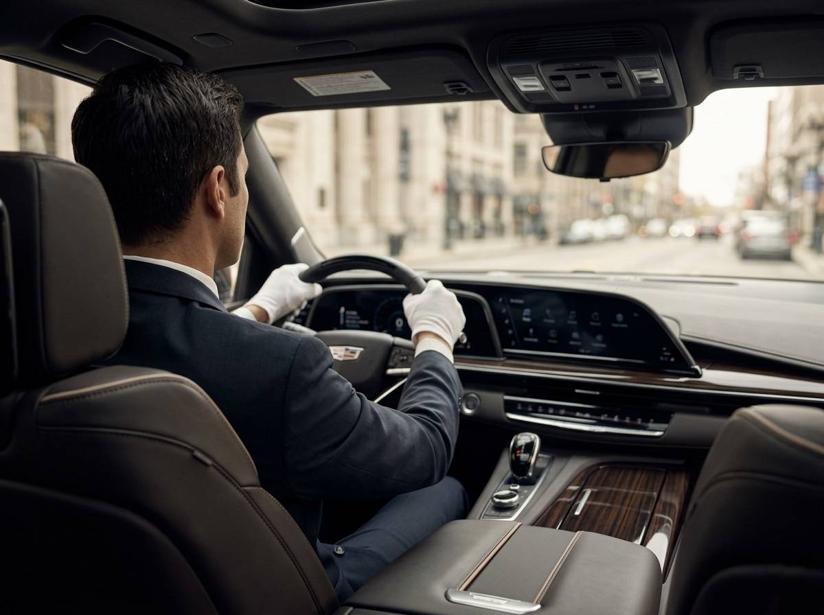 Professional chauffeur driving point-to-point route in Boston