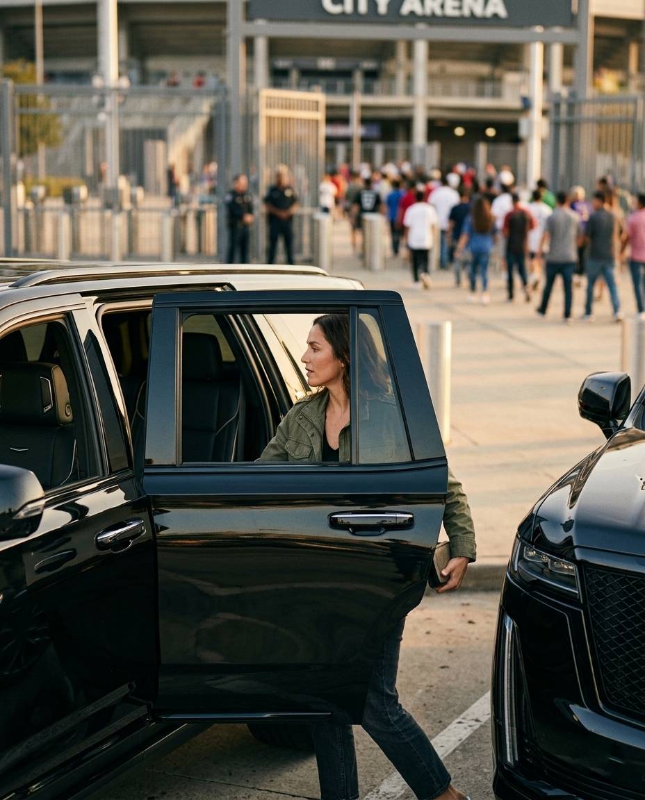 Limo Lux client arriving at a sporting event in Boston